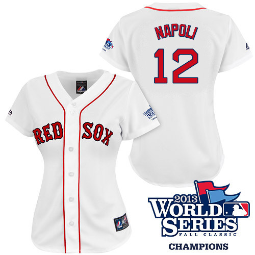 Mike Napoli #12 mlb Jersey-Boston Red Sox Women's Authentic 2013 World Series Champions Home White Baseball Jersey